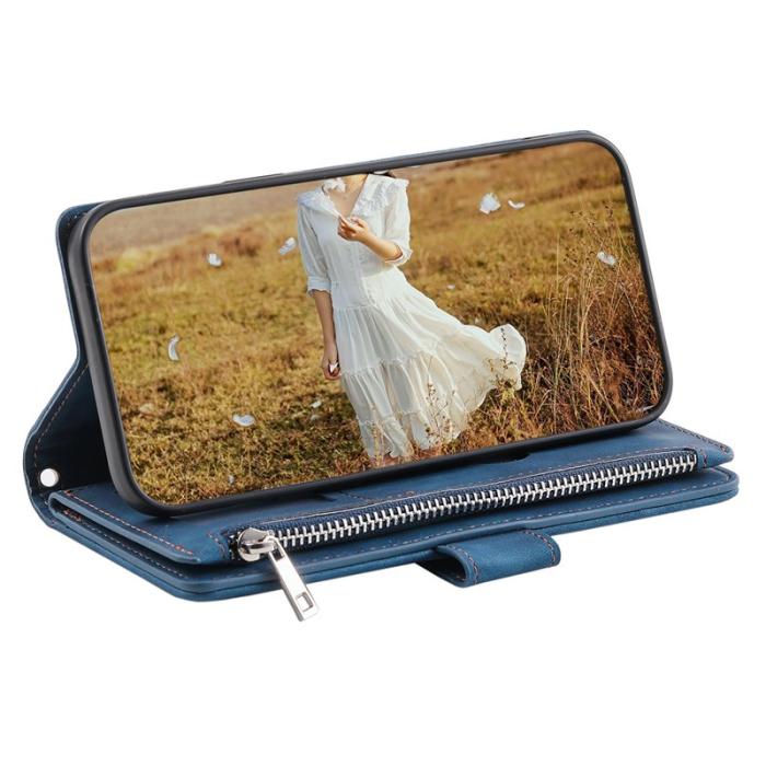 OEM - Rhombus Samsung Galaxy A35 5G Skal Äkta Läder Med Dragkedja - Blå