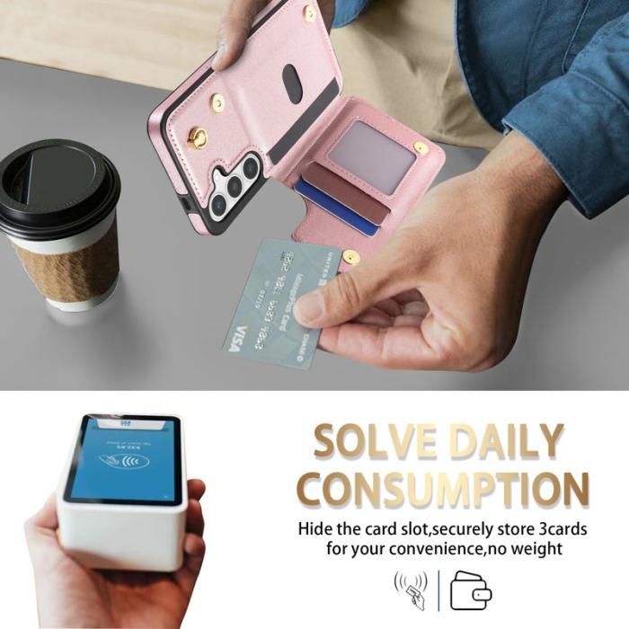 OEM - Rhombus Samsung Galaxy A55 5G Skal Äkta Läder + TPU - Roséguld