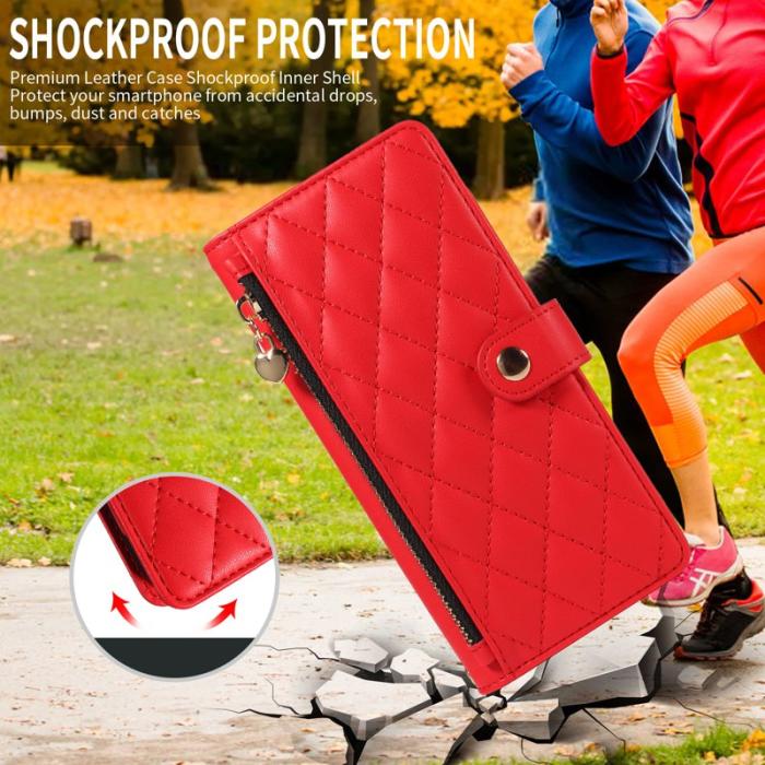 OEM - Rhombus Samsung Galaxy S26 Fodral Äkta Läder Ställ - Röd