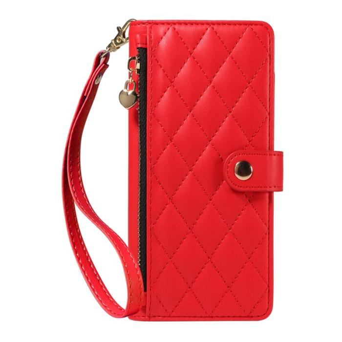 OEM - Rhombus Samsung Galaxy S26 Fodral Äkta Läder Ställ - Röd