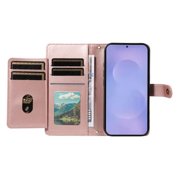 OEM - Rhombus Samsung Galaxy S26 Fodral Äkta Läder Ställ - Roséguld