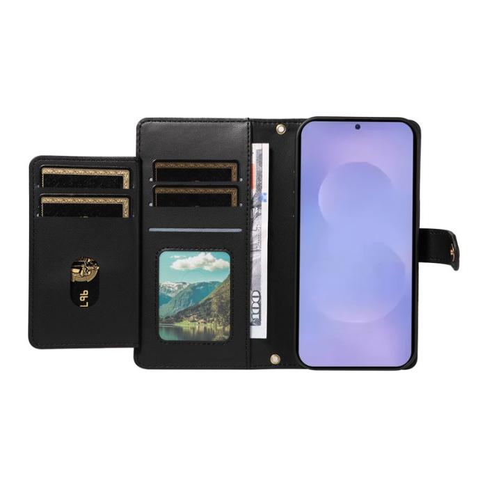 OEM - Rhombus Samsung Galaxy S26 Fodral Äkta Läder Ställ - Svart