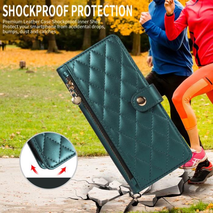 OEM - Rhombus Samsung Galaxy S26 Fodral Äkta Läder Ställ - Svartgrön