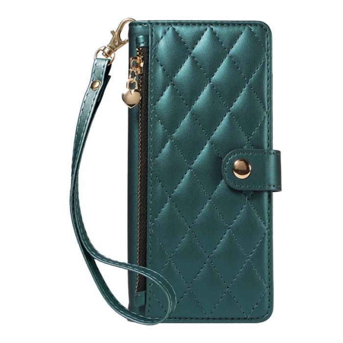 OEM - Rhombus Samsung Galaxy S26 Fodral Äkta Läder Ställ - Svartgrön