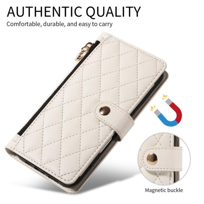 OEM - Rhombus Samsung Galaxy S26 Fodral Äkta Läder Ställ - Vit