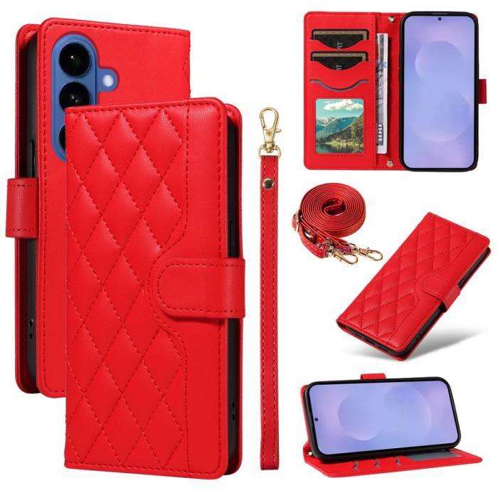 OEM - Rhombus Samsung Galaxy S26 Fodral Äkta Läder - Röd