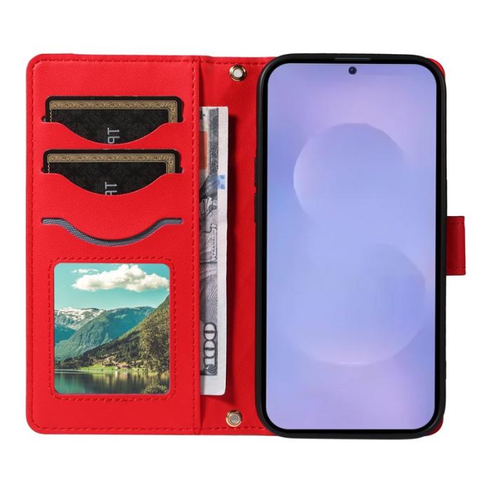 OEM - Rhombus Samsung Galaxy S26 Fodral Äkta Läder - Röd