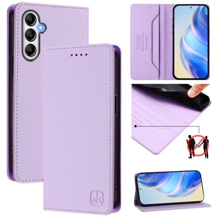OEM - RINACASIS Samsung Galaxy A35 5G Fodral Äkta Läder RFID Skydd - Ljuslila