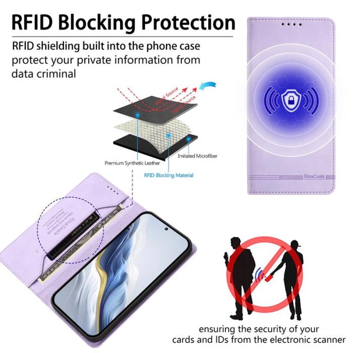 OEM - RINACASIS Samsung Galaxy A37 Plånboksfodral Konstläder RFID Skydd - Lila