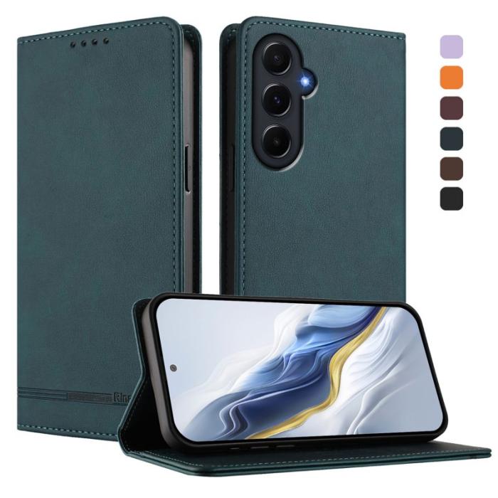 OEM - RINACASIS Samsung Galaxy A55 5G Plånboksfodral Konstläder RFID Skydd - Grön