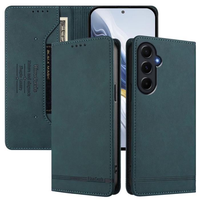 OEM - RINACASIS Samsung Galaxy A55 5G Plånboksfodral Konstläder RFID Skydd - Grön