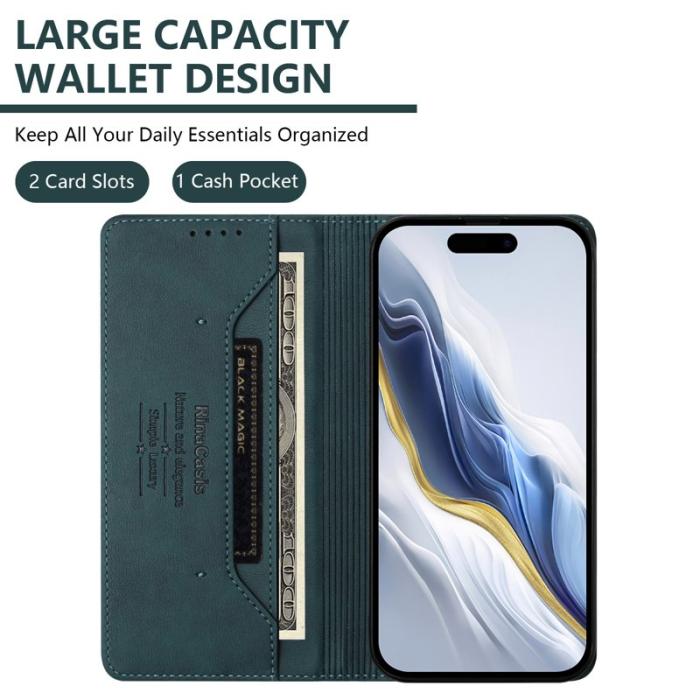 OEM - RINACASIS Samsung Galaxy A55 5G Plånboksfodral Konstläder RFID Skydd - Grön