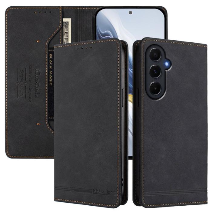 OEM - RINACASIS Samsung Galaxy A55 5G Plånboksfodral Konstläder RFID Skydd - Svart