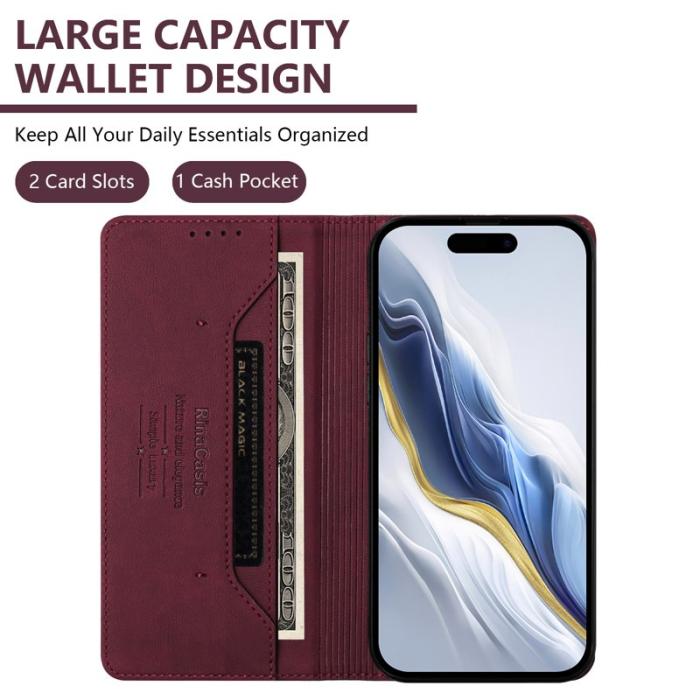 OEM - RINACASIS Samsung Galaxy A55 5G Plånboksfodral Konstläder RFID Skydd - Vinröd