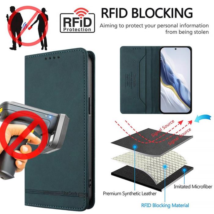 OEM - RINACASIS Samsung Galaxy A57 Plånboksfodral Konstläder RFID Skydd - Grön