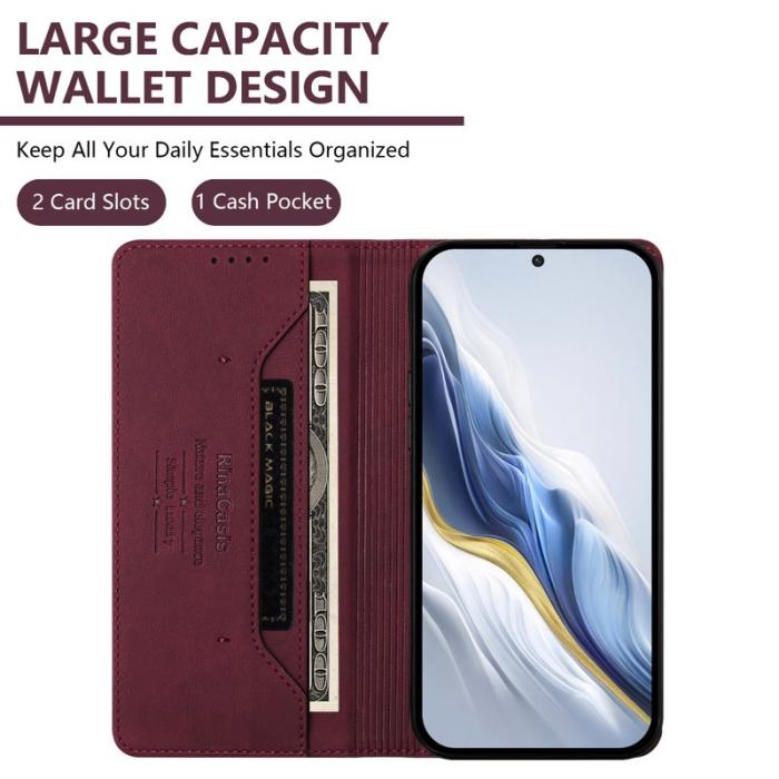 OEM - RINACASIS Samsung Galaxy A57 Plånboksfodral Konstläder RFID Skydd - Vinröd