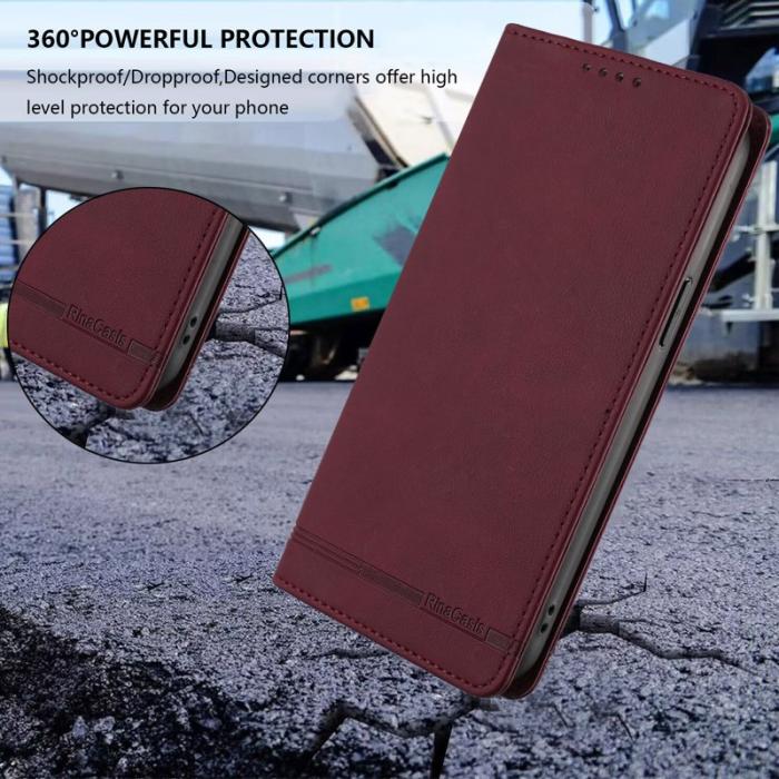 OEM - RINACASIS Samsung Galaxy A57 Plånboksfodral Konstläder RFID Skydd - Vinröd