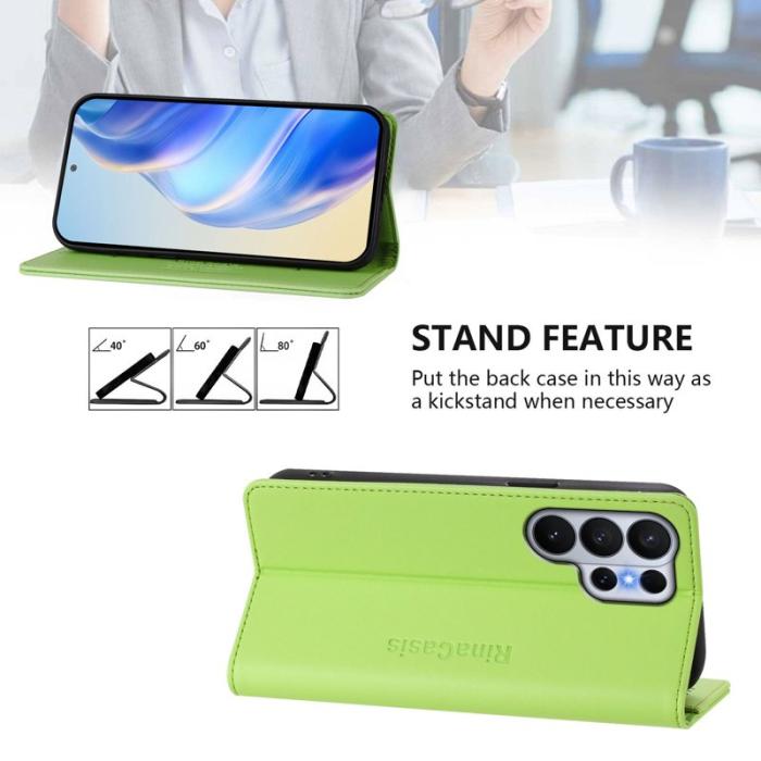 WANLONFENG - RINACASIS Samsung Galaxy S26 Ultra Fodral Äkta Läder RFID Skydd - Grön