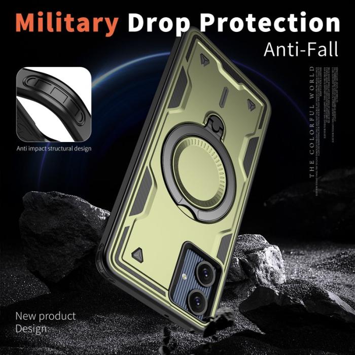 N/A - Samsung Galaxy A06 4G Skal Plast Militärskydd Kickstand - Olivgrön