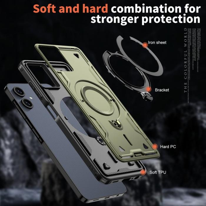 N/A - Samsung Galaxy A06 4G Skal Plast Militärskydd Kickstand - Olivgrön