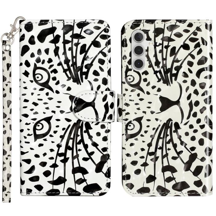 OEM - Samsung Galaxy A35 5G Fodral 3D Mönstertryck Äkta Läder - Leopardhuvud