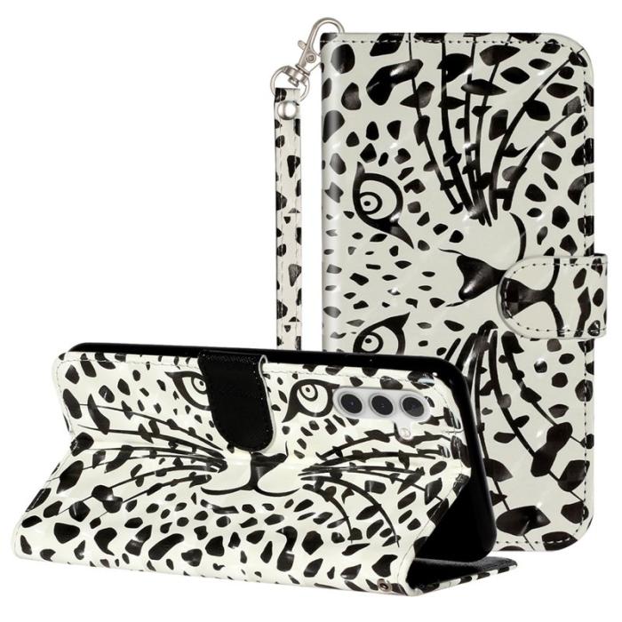 OEM - Samsung Galaxy A35 5G Fodral 3D Mönstertryck Äkta Läder - Leopardhuvud
