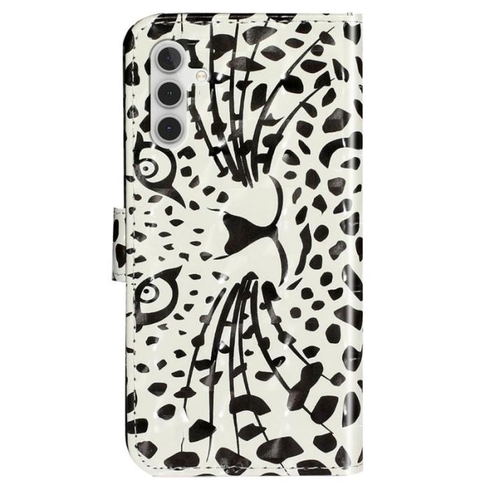 OEM - Samsung Galaxy A35 5G Fodral 3D Mönstertryck Äkta Läder - Leopardhuvud