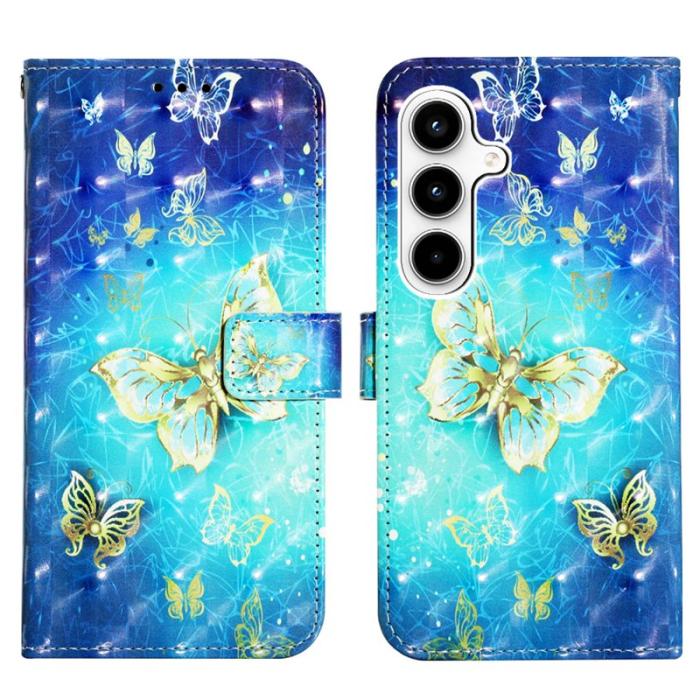OEM - Samsung Galaxy A35 5G Fodral Äkta Läder 3D Mönster - Guldfjärilar