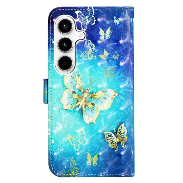 OEM - Samsung Galaxy A35 5G Fodral Äkta Läder 3D Mönster - Guldfjärilar
