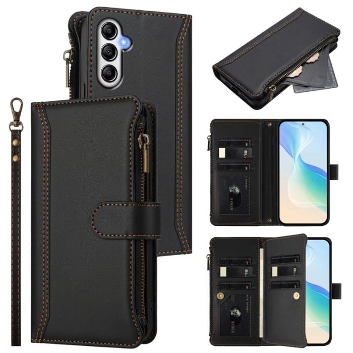 OEM - Samsung Galaxy A35 5G Fodral Äkta Läder 9 Kortfack Ställ - Svart