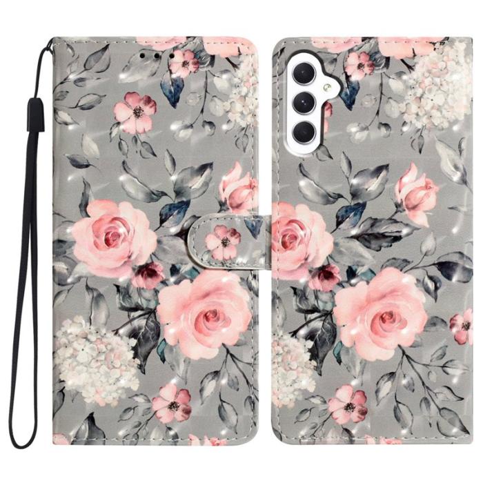 OEM - Samsung Galaxy A35 5G Fodral Äkta Läder Blommor - Flerfärgad