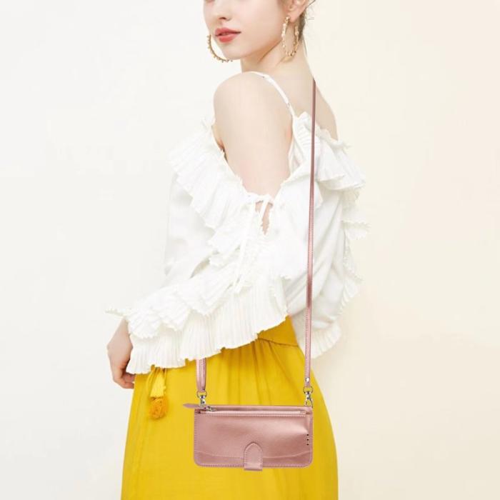 OEM - Samsung Galaxy A35 5G Fodral Äkta Läder Crossbody - Roséguld