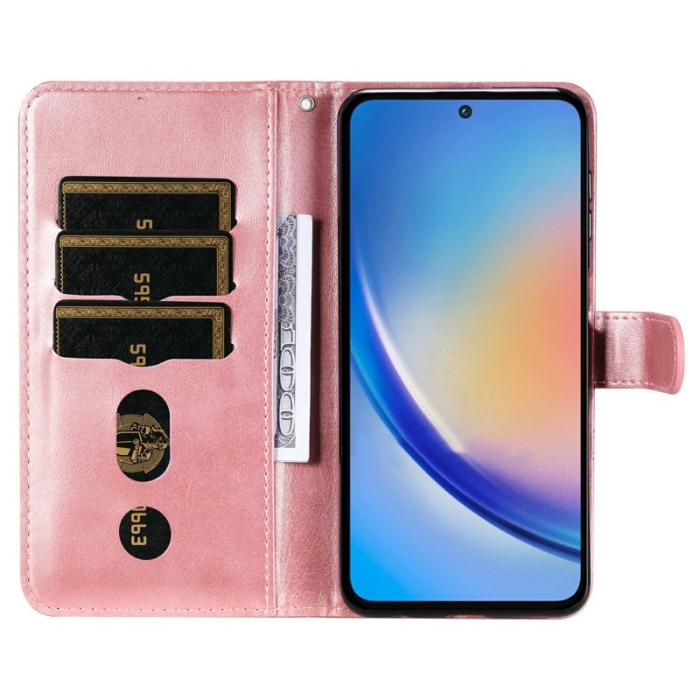 OEM - Samsung Galaxy A35 5G Fodral Äkta Läder Dragkedja - Rosa
