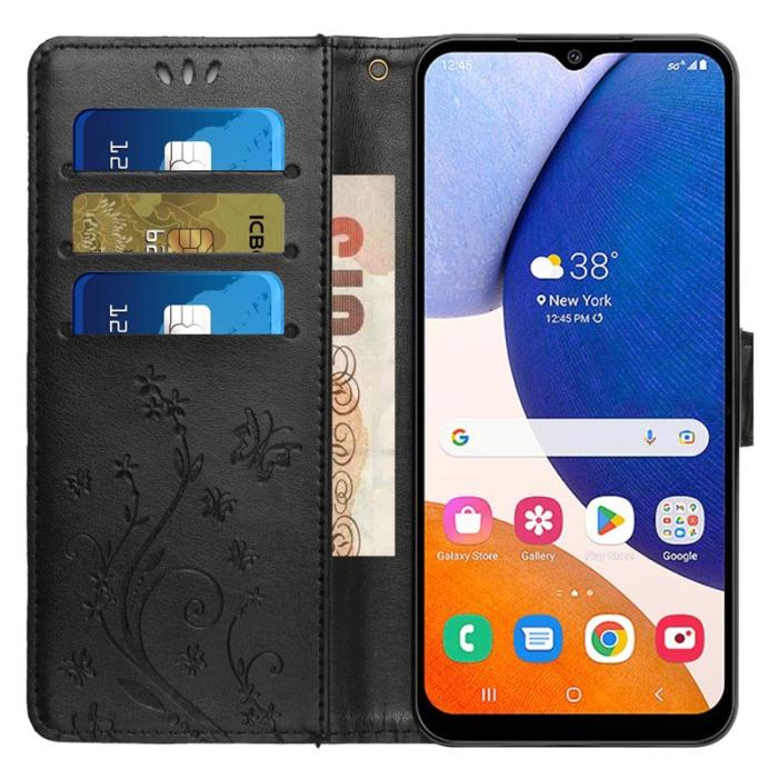 OEM - Samsung Galaxy A35 5G Fodral Äkta Läder Fjärilsdesign - Svart