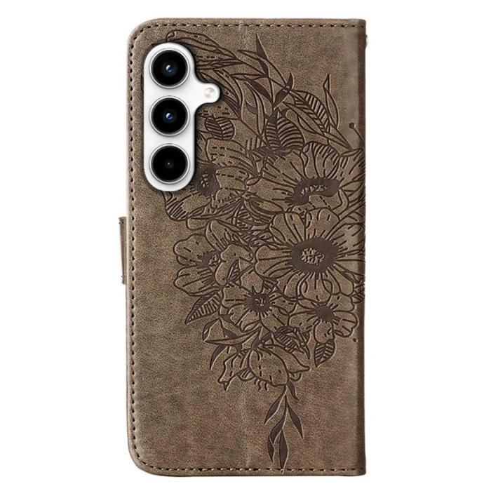 OEM - Samsung Galaxy A35 5G Fodral Äkta Läder Fjärilsprickar - Grå