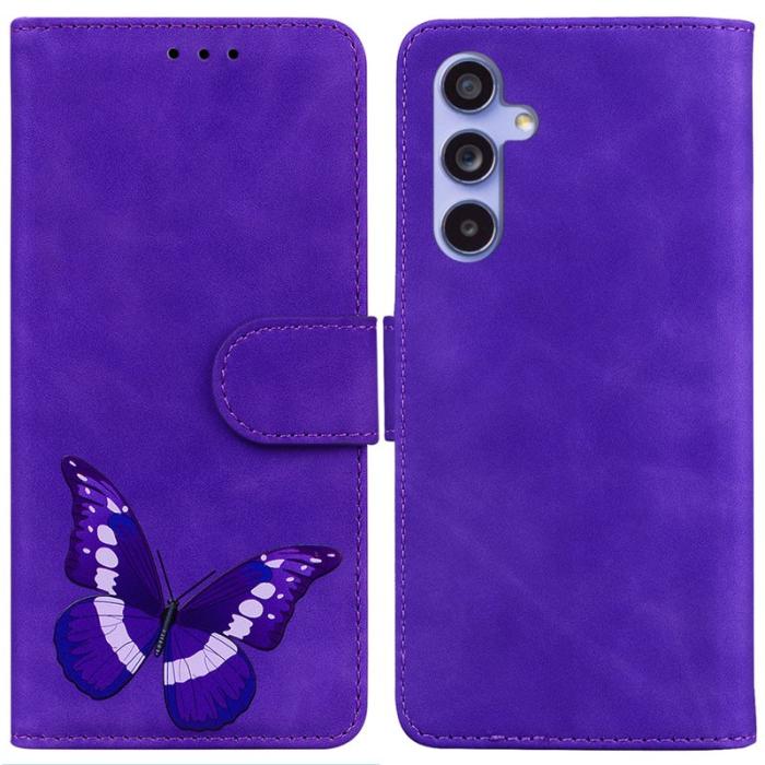 OEM - Samsung Galaxy A35 5G Fodral Äkta Läder Fjärilstryck - Lila