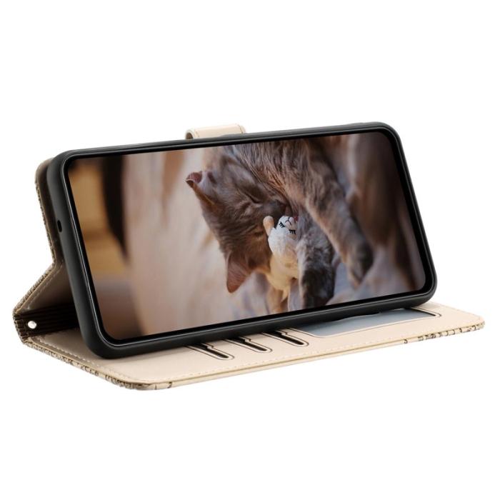 OEM - Samsung Galaxy A35 5G Fodral Äkta Läder Flip Cover med Rem - Aprikos