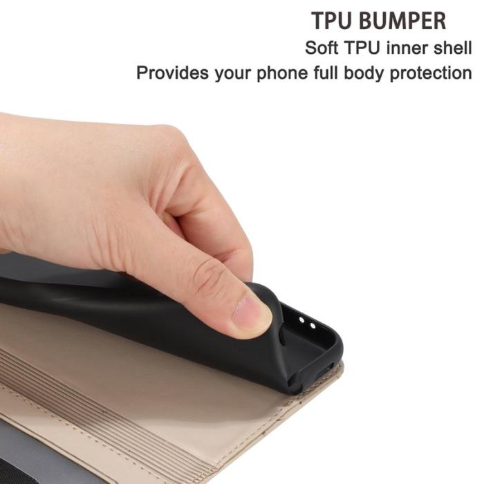 OEM - Samsung Galaxy A35 5G Fodral Äkta Läder Flip Cover med Rem - Aprikos