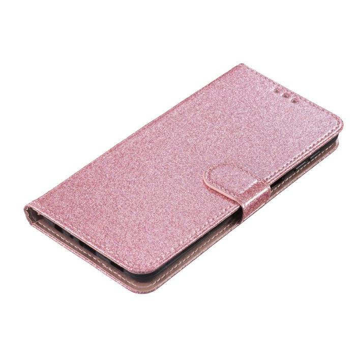 OEM - Samsung Galaxy A35 5G Fodral Äkta Läder Glitter Kortfickor - Roséguld