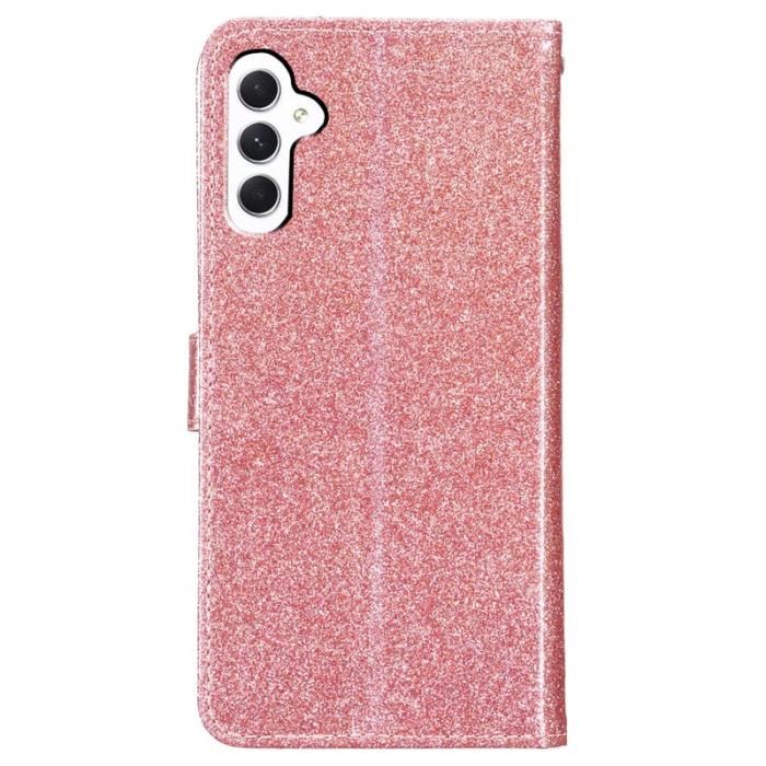 OEM - Samsung Galaxy A35 5G Fodral Äkta Läder Glitter Kortfickor - Roséguld