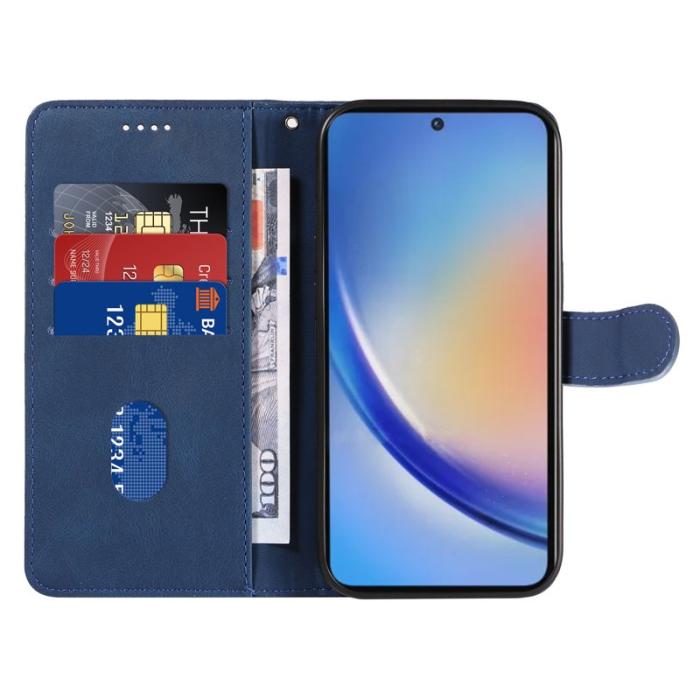 OEM - Samsung Galaxy A35 5G Fodral Äkta Läder Imprinted Line - Blå