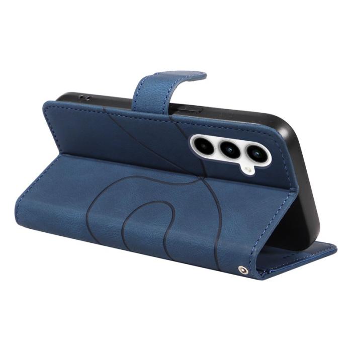 OEM - Samsung Galaxy A35 5G Fodral Äkta Läder Imprinted Line - Blå