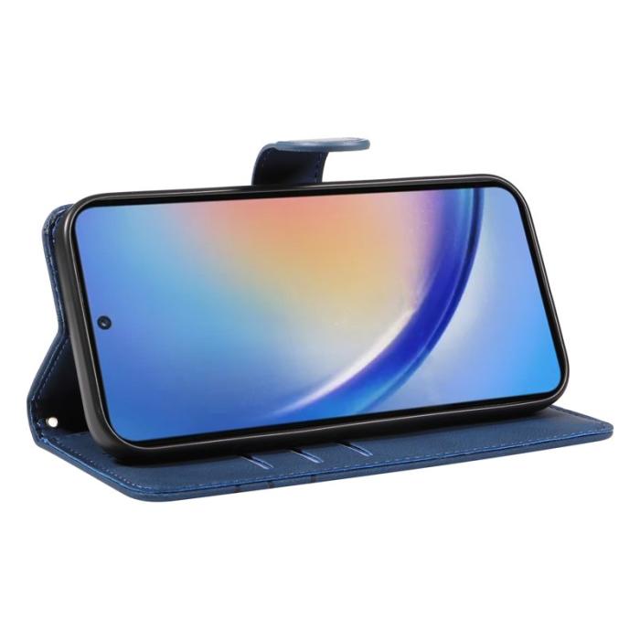 OEM - Samsung Galaxy A35 5G Fodral Äkta Läder Imprinted Line - Blå