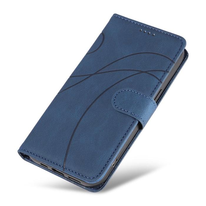 OEM - Samsung Galaxy A35 5G Fodral Äkta Läder Imprinted Line - Blå