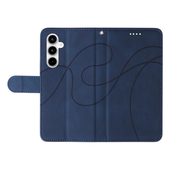 OEM - Samsung Galaxy A35 5G Fodral Äkta Läder Imprinted Line - Blå