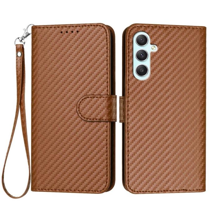 OEM - Samsung Galaxy A35 5G Fodral Äkta Läder Kolfibertextur - Kaffe