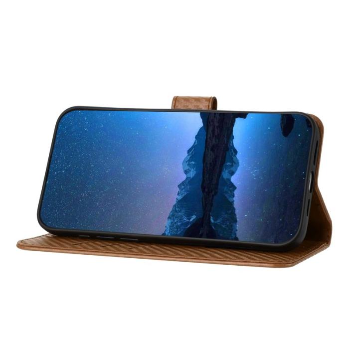 OEM - Samsung Galaxy A35 5G Fodral Äkta Läder Kolfibertextur - Kaffe