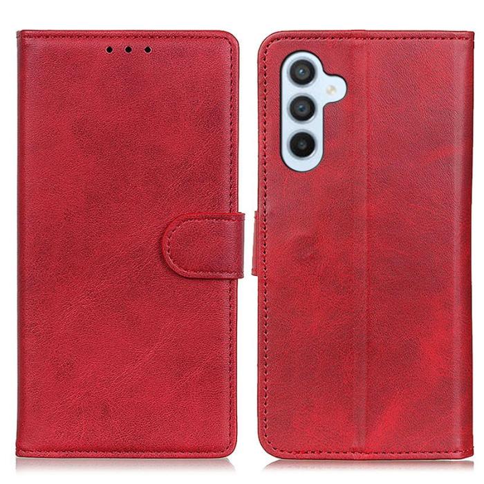 OEM - Samsung Galaxy A35 5G Fodral Äkta Läder Magnetisk Ställ - Röd