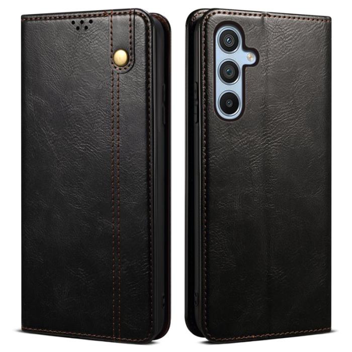 OEM - Samsung Galaxy A35 5G Fodral Äkta Läder Magnetisk Stängning - Svart