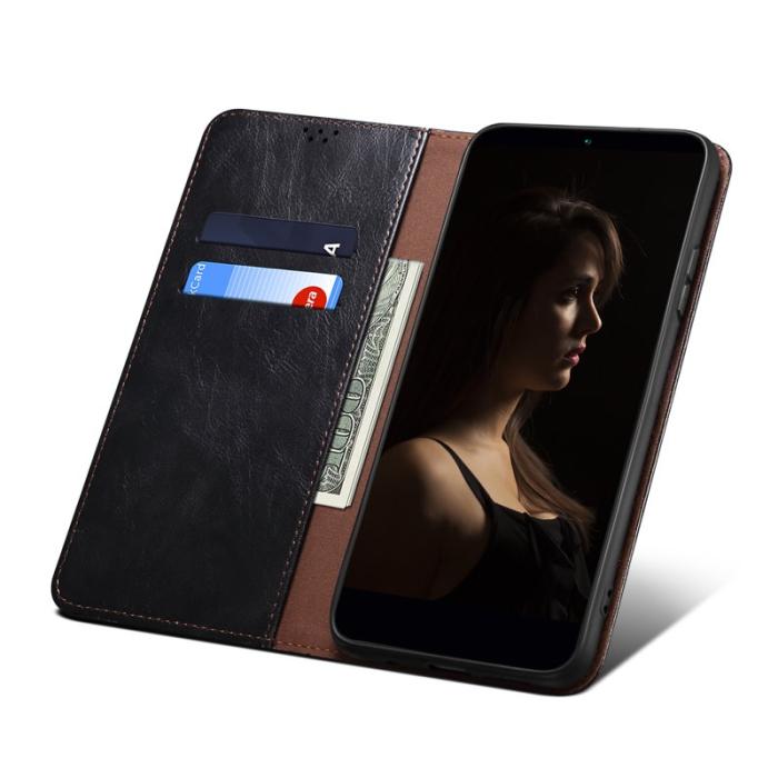 OEM - Samsung Galaxy A35 5G Fodral Äkta Läder Magnetisk Stängning - Svart